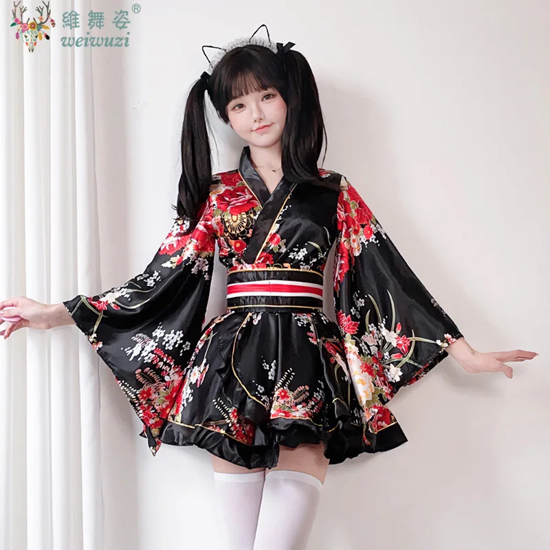 

Japanese Modified Kimono Dress for Women Bathrobe Summer Cosplay Costume Anime Halloween Costumes Sexy Sweet Geisha Kawaii Girl