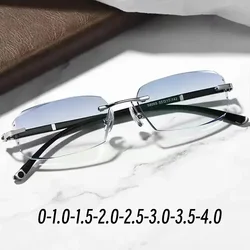 Unisex Ultra Light Diamond Cut Myopia Glasses Blue Light Blocking Near Sight Eyewear Fashion Rimless Eyeglasses 0 To -4.0