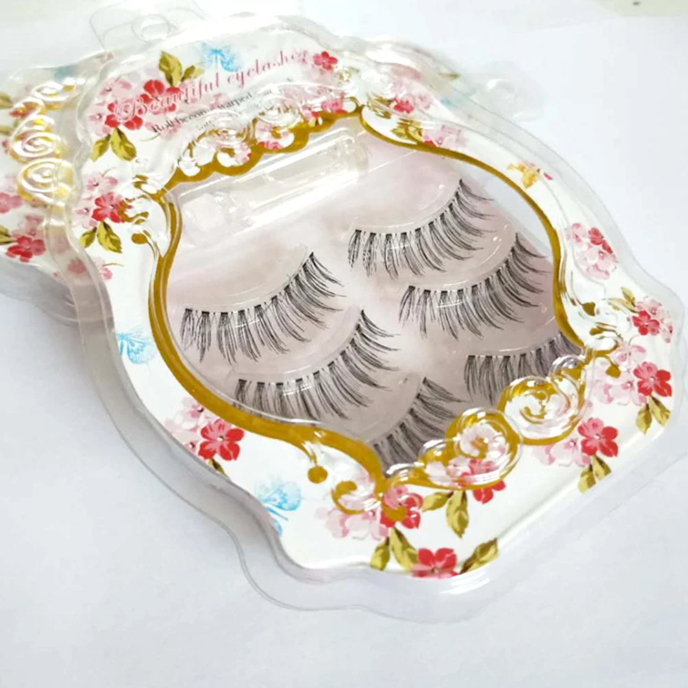 3Pair False Eyelash Set Natural Handmade Long Thick Fake Eyelashes Comfortable Easy Remove Makeup Eyelashes for Party Daily Wear