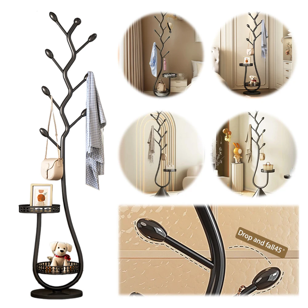 

Metal Coat Rack Carbon Steel Coat Tree 8 Hooks Freestanding Coat Rack Multi-Function Space Saving Storage Shelf for Home Office