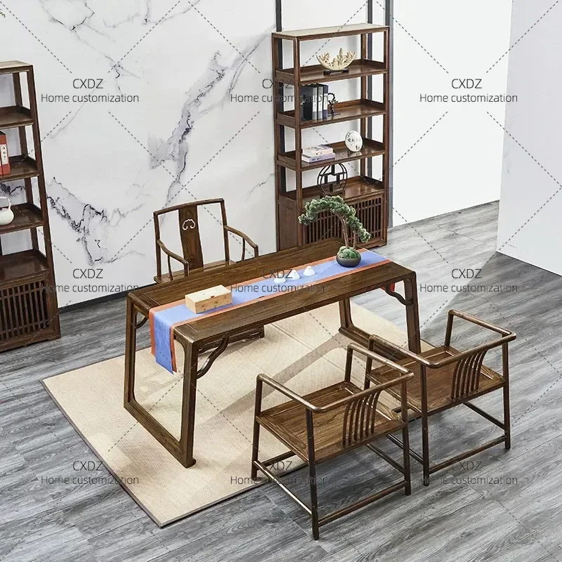 Modern Simple Solid Wood Desk Elm Study Furniture Combination Walnut Desk Chair Writing Desk Calligraphy Table