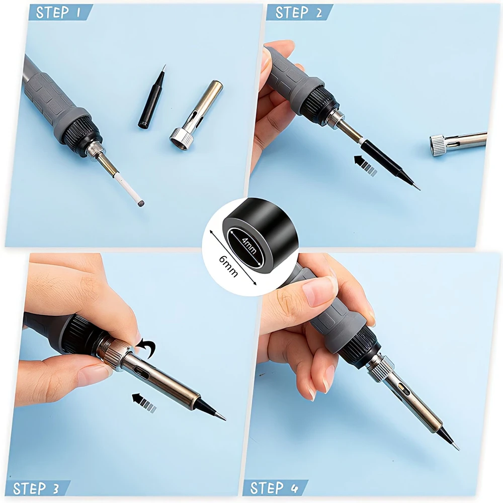 5Pcs I+B+K+2.4D+3C Soldering Iron Pure Copper 900M Soldering Head Set Inside Hot Bare Copper Electric Soldering Tip Welding Tool