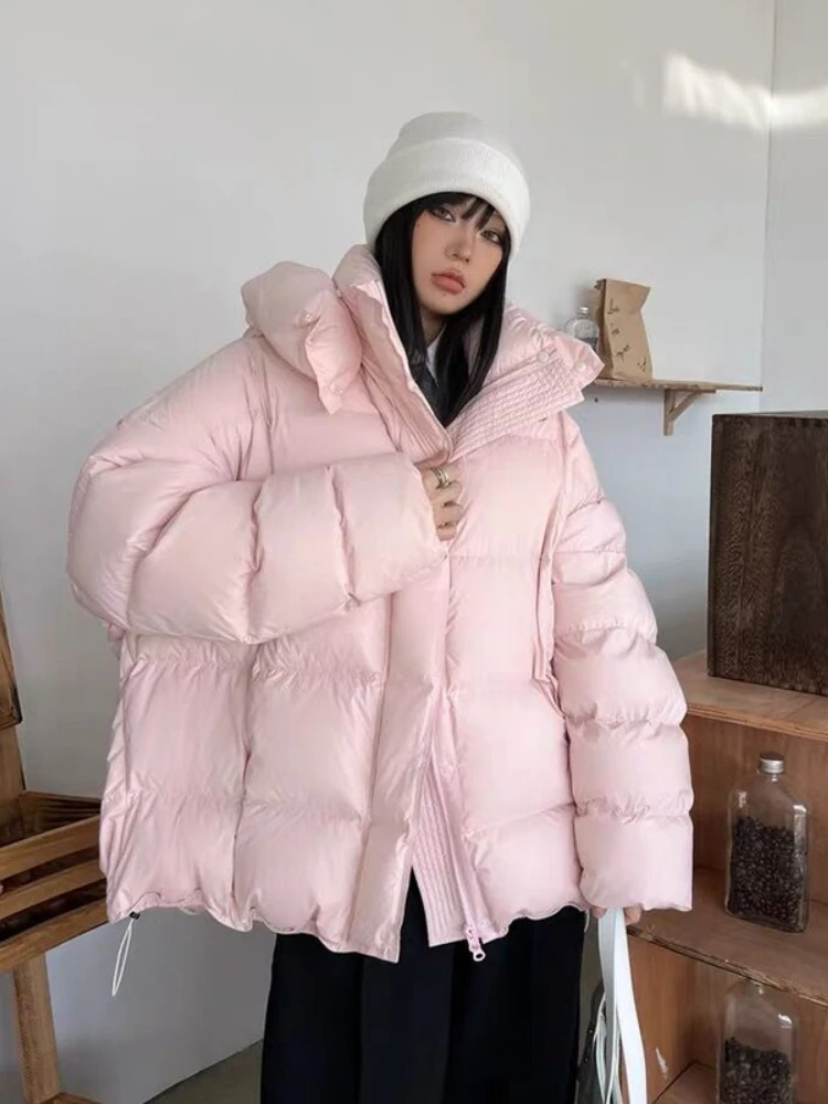 

2025 Women Winter Down Jacket Thickened Warm Parkas Loose Hooded Outerwears Ladies Casual Oversize 90% White Puffer Coat
