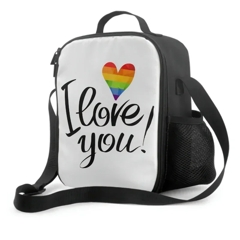 

Striped Rainbow Pride Flag LGBT Insulated Lunch Box Leakproof Portable Lunch Bags with Adjustable Shoulder Strap Cooler Tote Bag