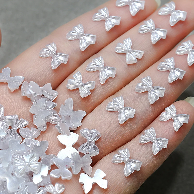 50Pcs White Ribbon Parts Ribbon Decorations For Nail Charms Flat Back Nail Figures Tie Resin For DIY Charms Manicure Accessories