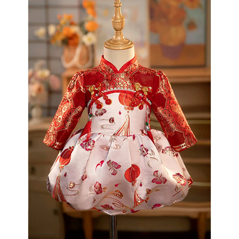 

Годовое платье, женское платье с сокровищами, весенний новый костюм Cheongsam Tang, детская банкетная сумка на первый день рождения, китайский стиль