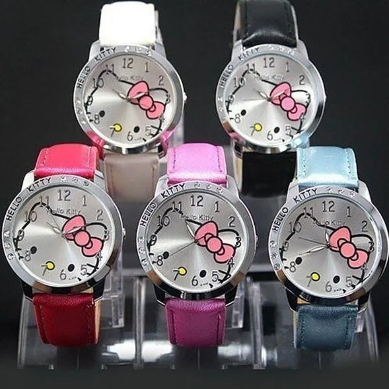 New Sanrio Cartoon Leather Strap Watch for Women – Hello Kitty Quartz Watch