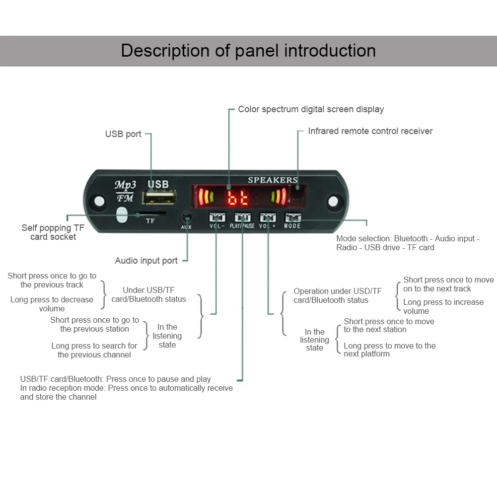 Carte décodeur audio MP3 WMA pour voiture, carte TF USB, technologie radio FM, télécommande sans fil, Bluetooth 5.0, 5V, 12V