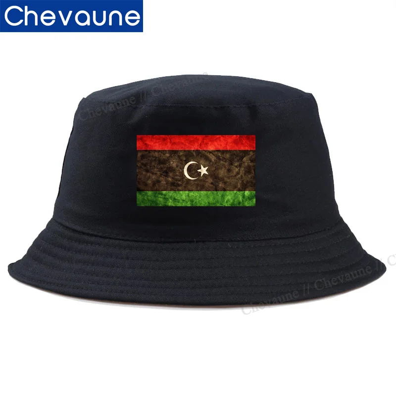 Vintage Libya LY Flag Bucket Hats Print Sports Fans Sun Shade Durable Fashion Creative Hats Outdoor Summer Fisherman Caps Unisex