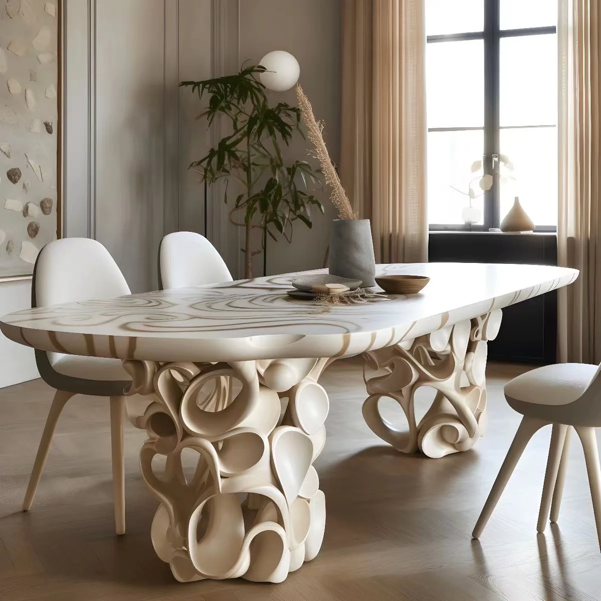 Designer Solid Wood Dining Table Minimalist High end Luxury Villa Dining Table Exhibition Hall Console