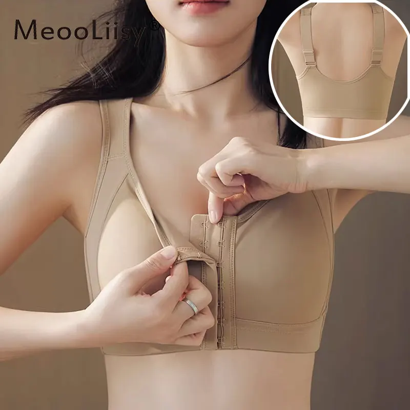 

MeooLiisy Front Buckle Bust Control Sports Bra Push Up Minimizer Thin Cup Lingerie Shockproof Vest Underwear Yoga Run