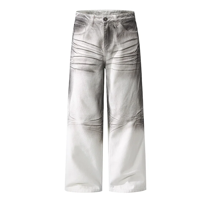 

Винтажные повседневные джинсы с принтом Hi Street, потертые свободные джинсовые брюки Harakuju для мужчин