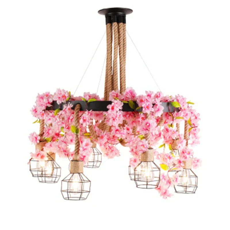 Sakura Green Leaf Chandelier For Indoor Lighting Kitchen Dining Room Bar Wrought Iron Pendant Lamp Pink