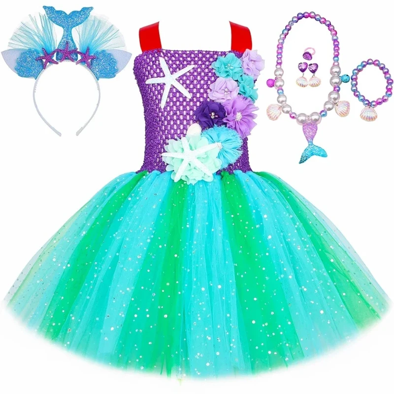 Disfraz de Princesa Sirenita, Vestido de Ballet de Sirena Floral Brillante, Conjunto de Vestido para Niñas Pequeñas, Disfraz de Halloween, Fiesta de Cumpleaños