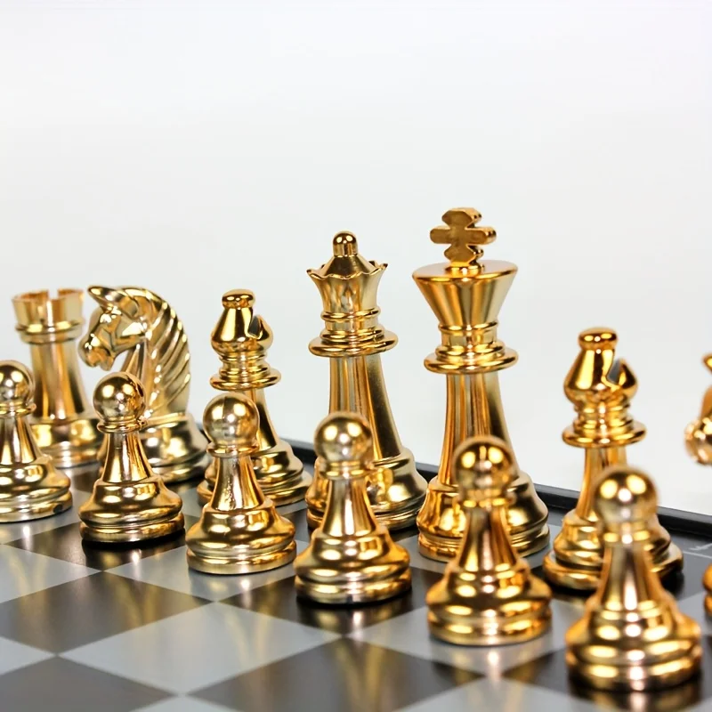 

Classic Folding Magnetic Gold and Silver Two-tone International Chess Travel Portable Strategy Board Game，Suitable parent-
