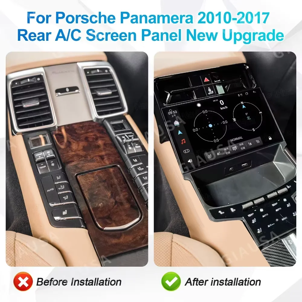 Electric 2K Clear Rear Air Conditioning Screen 9 Inch For Porsche Panamera 2010-2017 Touch Screen Wireless Carplay Android Auto