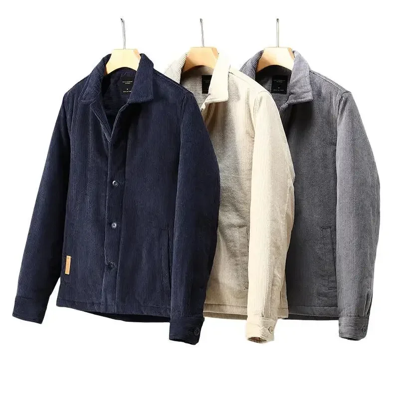 Winter New Men's Cotton 100% Jacket Button Up Corduroy Casual Coat Outerwear for Men Parkas Pockets Streetwear Thick Clothes