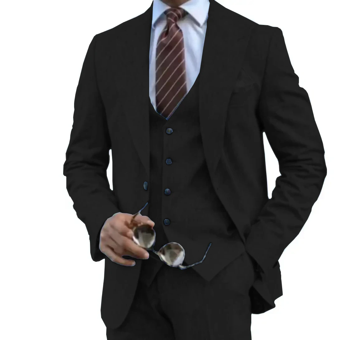 

Men's 3-Piece Linen Suit Flax Peak Lapel Customized Formal Business Blazer Vest Pants Set for Wedding