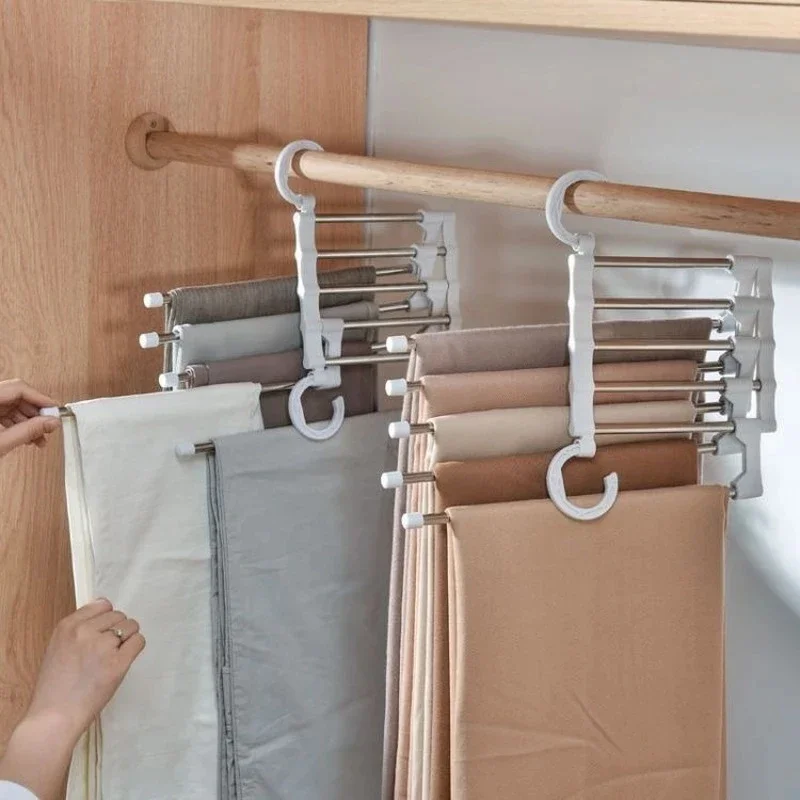 Stainless Steel Telescopic Trouser Rack Folding Multifunctional Multi-layer Trouser Rack Household Washing Clothes Drying