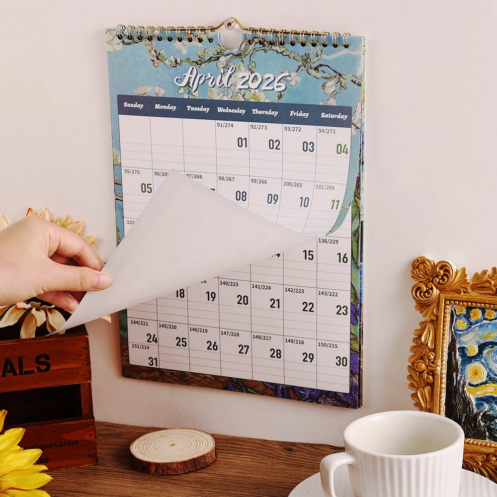 2026 شهري A4 تقويم الحائط احباط ختم خمر البرنز فان جوخ اللوحة مخطط شهري للمنزل اللوازم المكتبية المدرسية