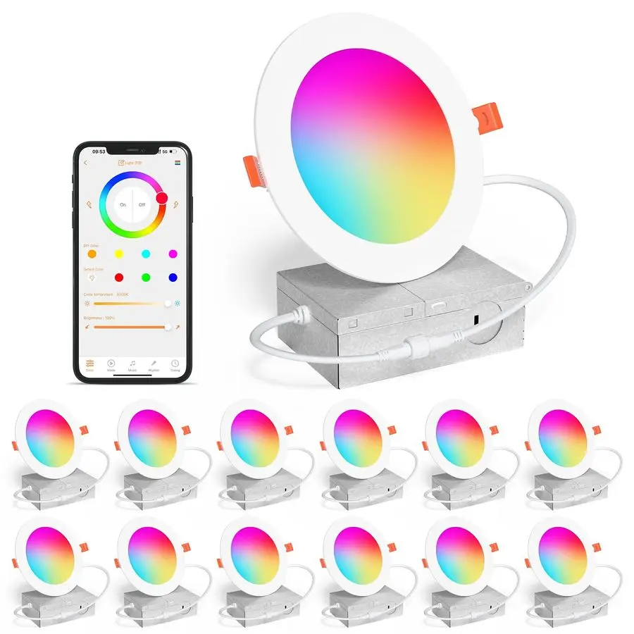 إضاءة مجوفة 4 بوصة RGBCW مصباح LED متغير اللون 12 وات مع صندوق وصلات، مصباح سقف مجوف 1080 لومن متوافق مع ث