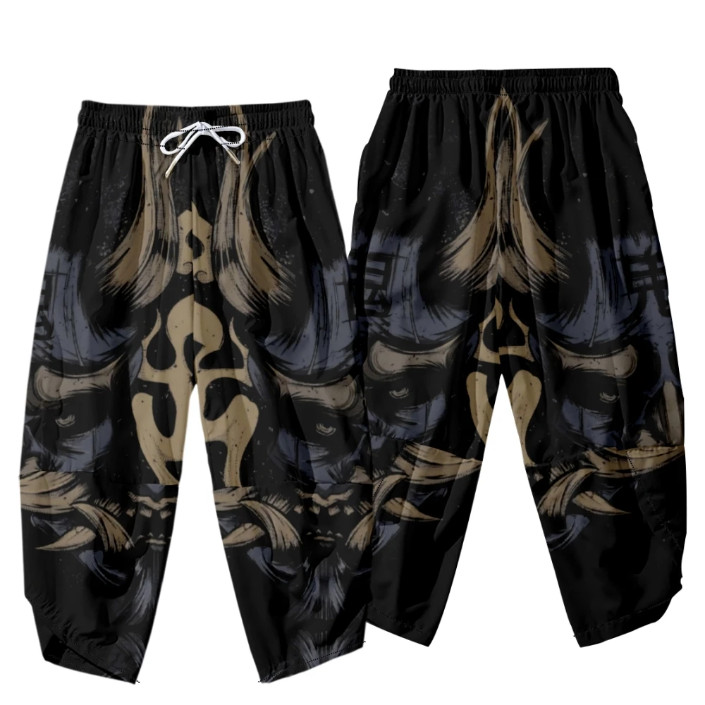 Mężczyźni w stylu Casual, czarny Demon spodnie z nadrukiem luźne szarawary Hip Hop Outdoor Pant moda Streetwear spodnie dresowe