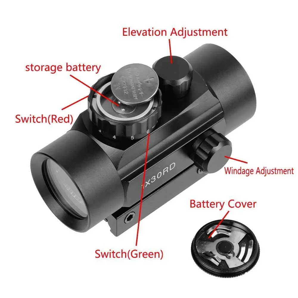 Mira telescópica táctica de aleación de aluminio óptico, mira telescópica de punto rojo/verde para montaje en riel de 11mm y 20mm, juego de guerra de caza Airsoft, 1x30/40