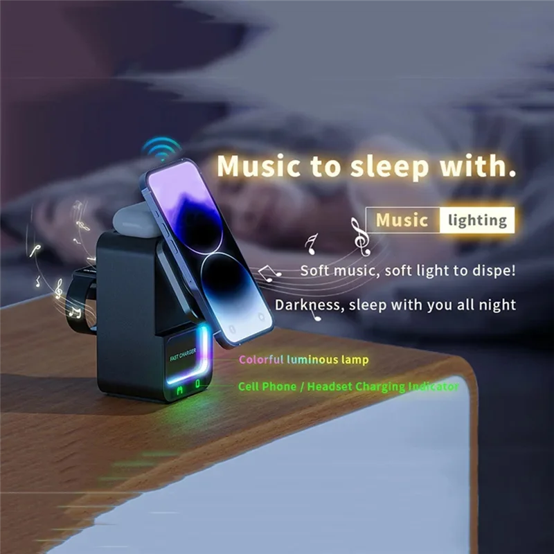 

New--15W 5 In 1 Charger Magnetic Night Lights Bluetooth Speaker For Iphone Iwatch Fast Charging Dock Station