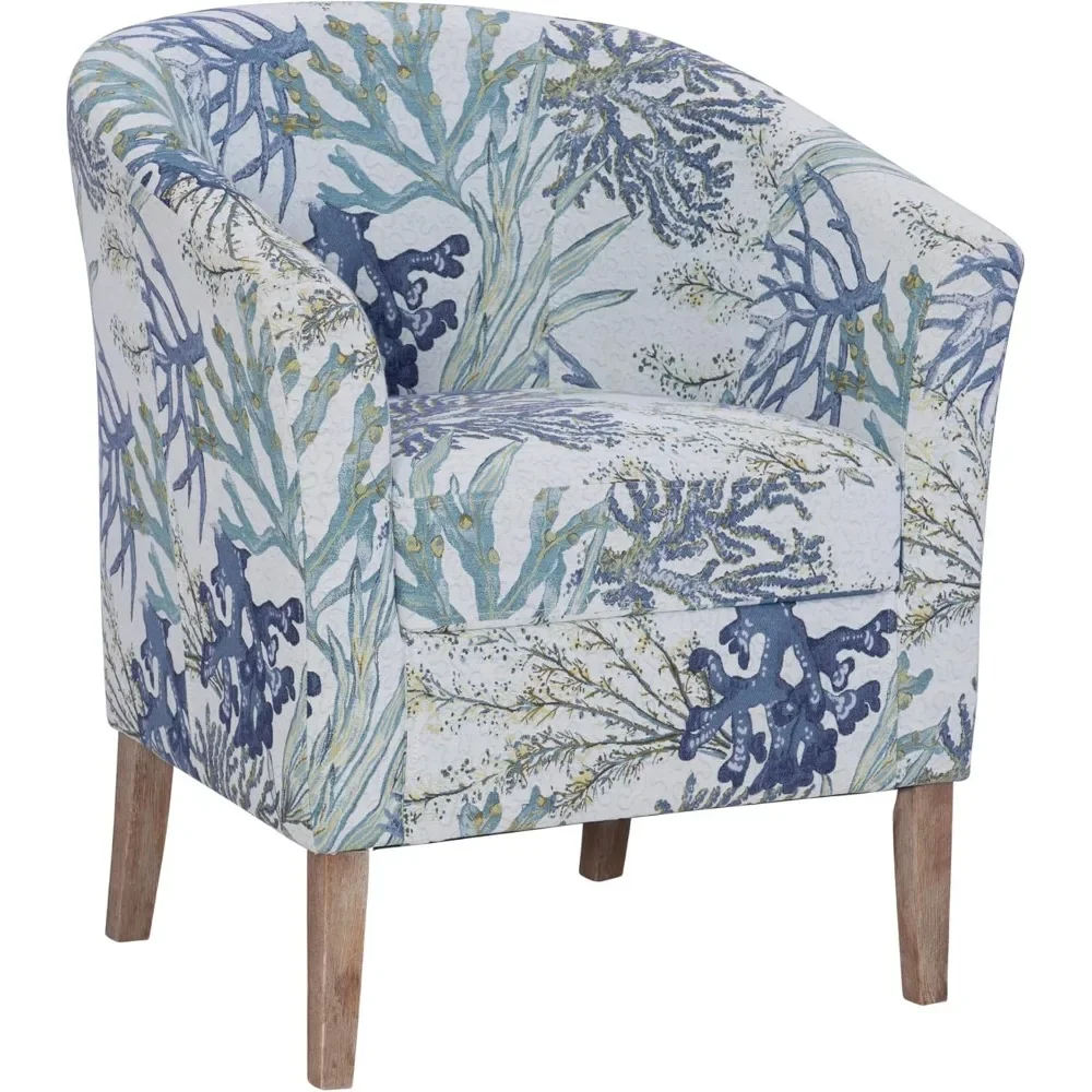 

Stephen Oceanside Ivory and Blue Upholstered Coastal Club Chair