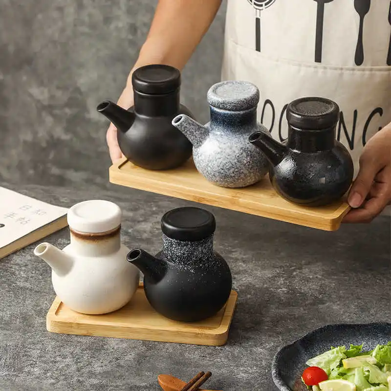 

Commercial Ceramic Oil Bottle Japanese Style Leakproof Soy Sauce Container with Lid Restaurant Grade Seasoning Dispenser