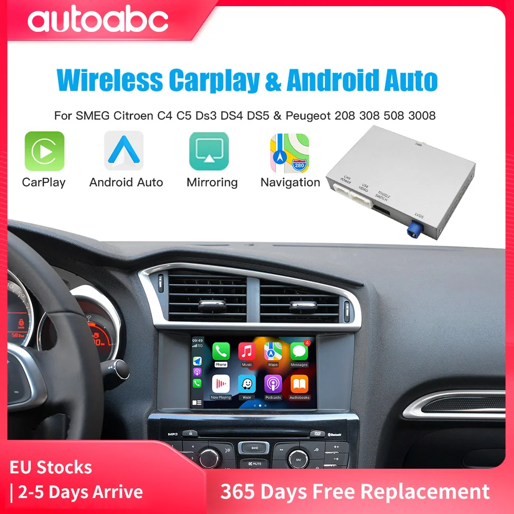 Drahtloses Carplay-Android-Automodul für Carplay Peugeot 208 SMEG MRN Picasso C4 C5 DS4 DS3 308 508 208 3008 Spiegellinks