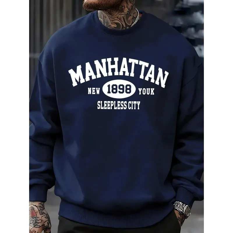 Sudadera con estampado de Manhattan New York Sleepless City para hombre, jersey informal con cuello redondo, ropa de calle de otoño, ropa de moda de lana