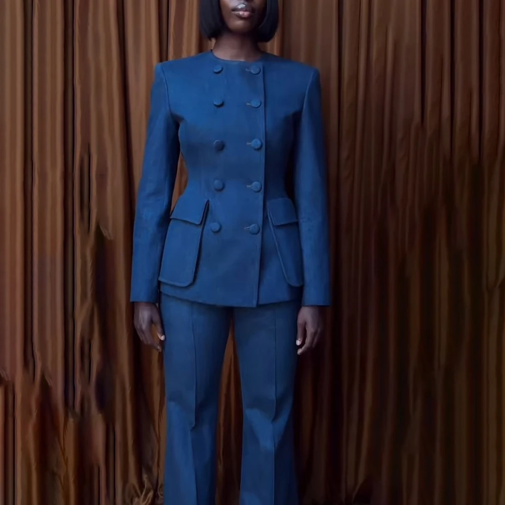 

Elegant Women's Blazer Suits Customzied Solid Color Evening Double Breasted 2 Piece Jacket Pants Luxury Regular Length Outfits