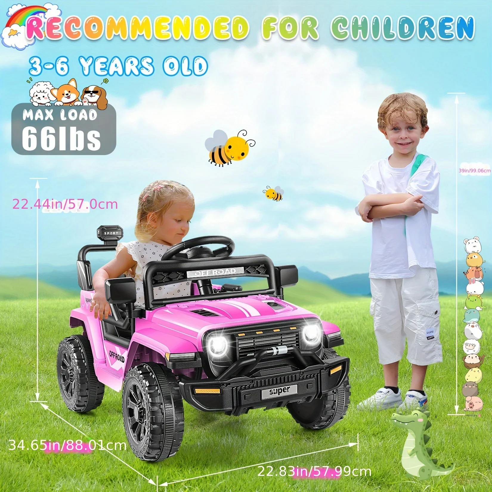 Coche de paseo con control remoto de 12 V para niños con reproductor de música, sistema de absorción de impactos, SUV eléctrico para niños y niñas pequeños