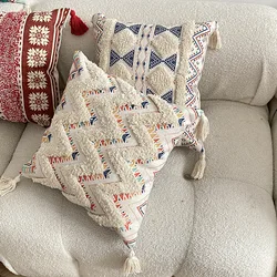 Bohemia Embroidery Cushion Cover Yellow Green Boho Ethnic Pillow Cover with Tassels 45x45cm Home Decoration Sofa Pillowcase