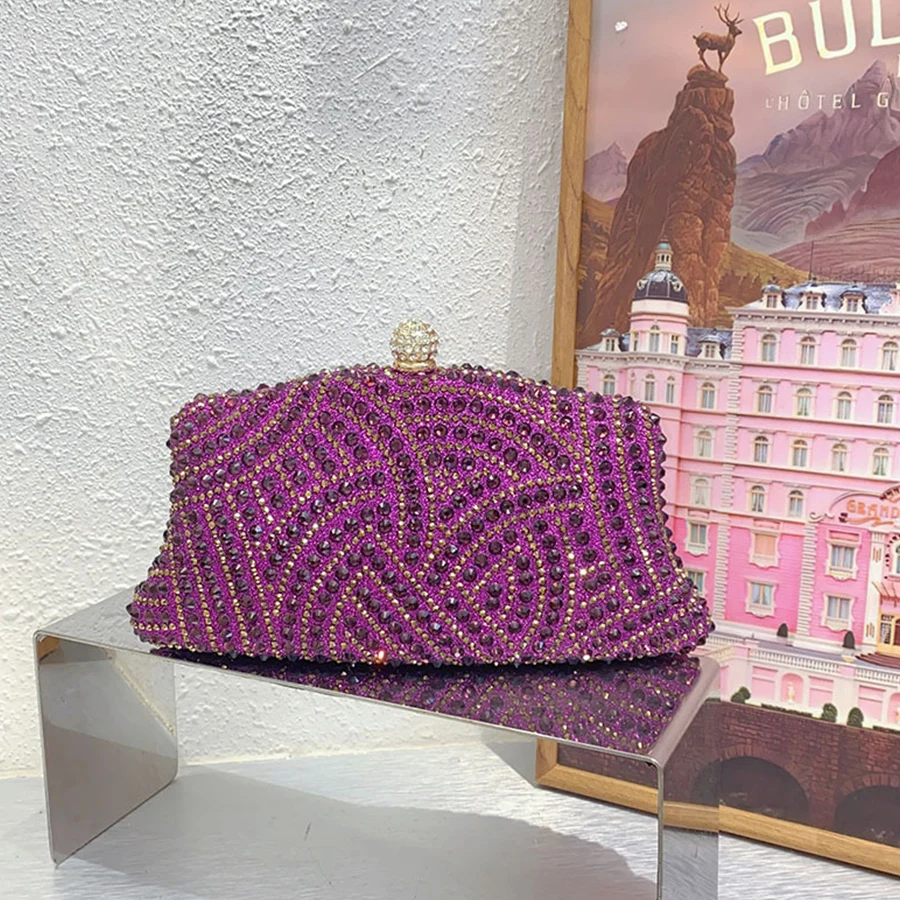 

Wedding Party Clutch Purse Beaded Glitter Banquet Bag Purple Crystal Shiny Diamond Evening Bag Women's Handbag Shoulder Bags Sac