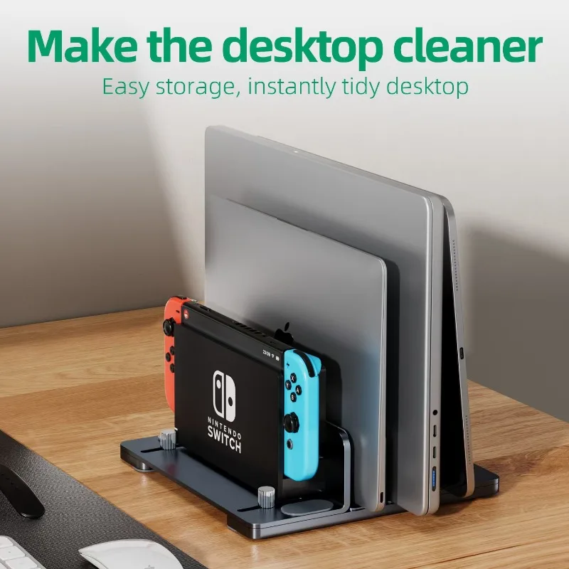 Verstellbarer Laptop-Ständer mit doppeltem Clip, Laptop-Ständer mit Silikon-Pad, platzsparende Schreibtischhalterung für Telefon, MacBook, Mac, Mini, M4-Konsole