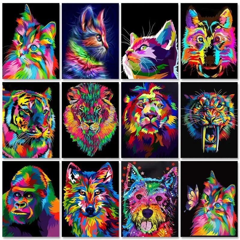 

RUOPOTY Frame Diy Painting By Numbers Kits Colorful Cats Animals Acrylic Paint Coloring By Numbers Handicrafts For Personalized