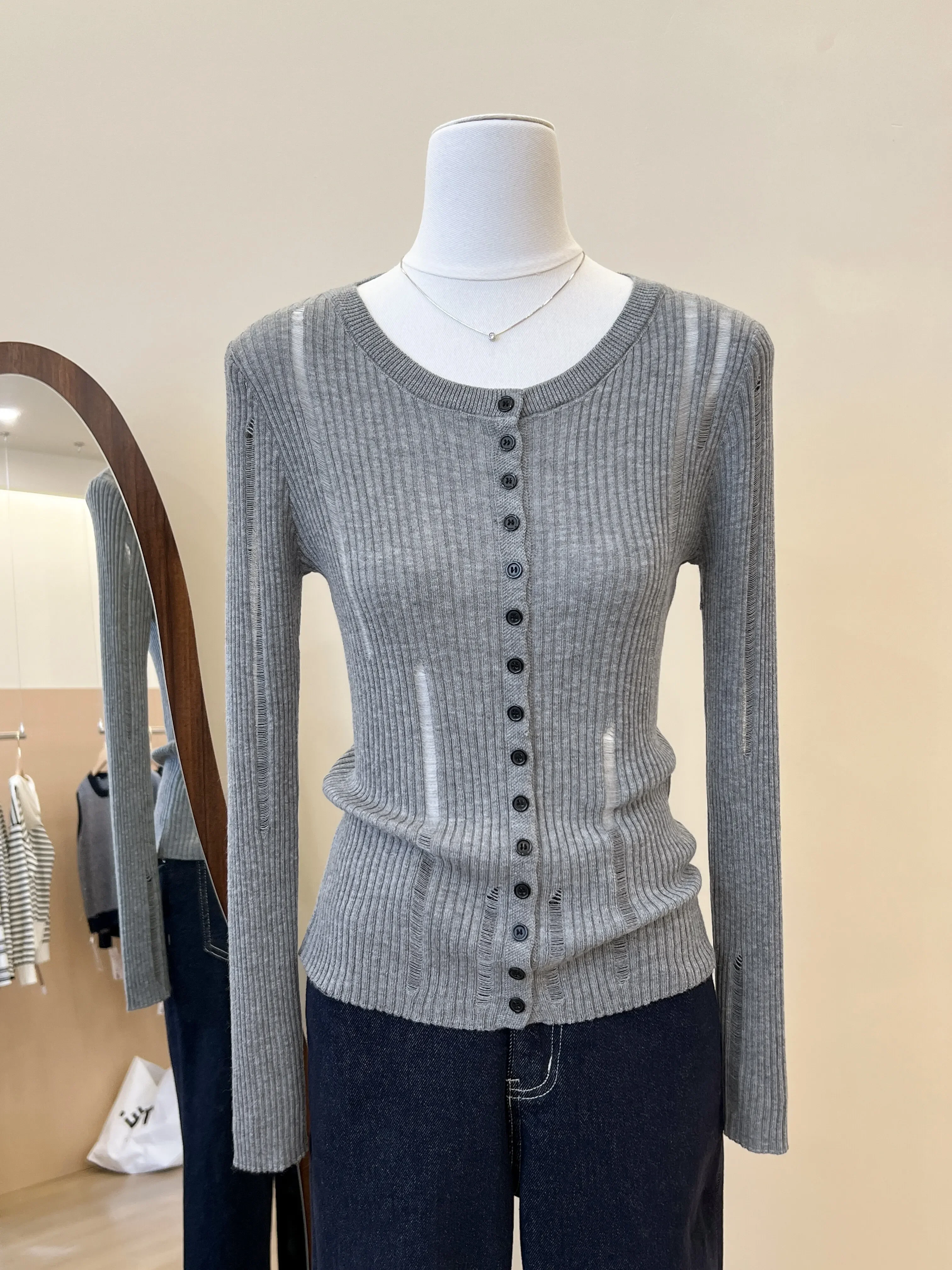 Kardigan Rajut Berongga Untuk Wanita Di Musim Semi Dan Musim Gugur Dengan Desain Unik, Slim Fit Dan Efek Meniruskan Tubuh, Cocok Dipadukan Dengan