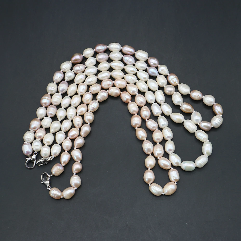 Multi-color Natural Freshwater Pearl Necklace Rice Shape Threaded Pearl With Lobster Clasp Design Woman Elegant Necklace Jewelry