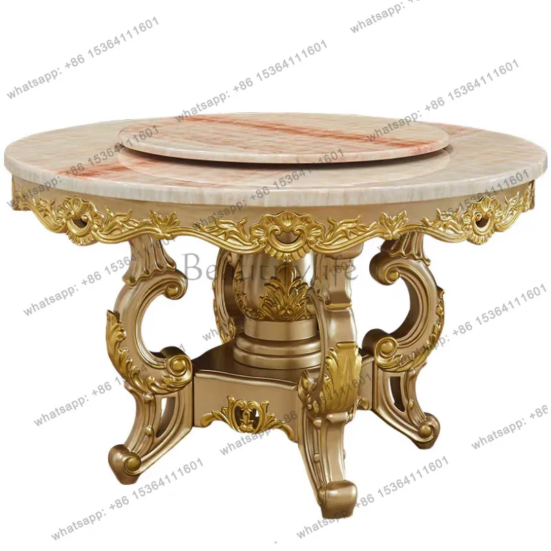 European round table combination marble home with turntable champagne gold double round dining table