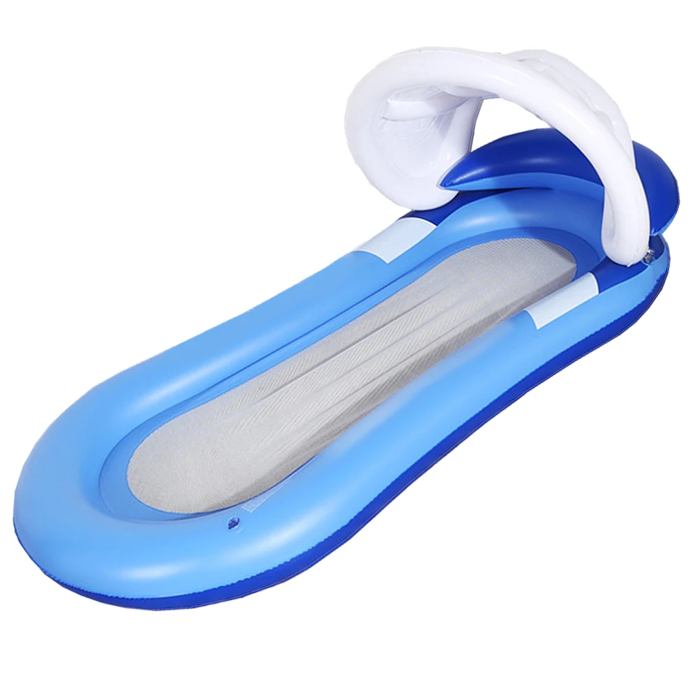 Aufblasbares schwimmendes Bett, Wasser-Hängematte, Liege, Pool, See, Strand, PVC-Sonnenschutz, Armlehnen, faltbar, schwimmfähig, bequem, Blau