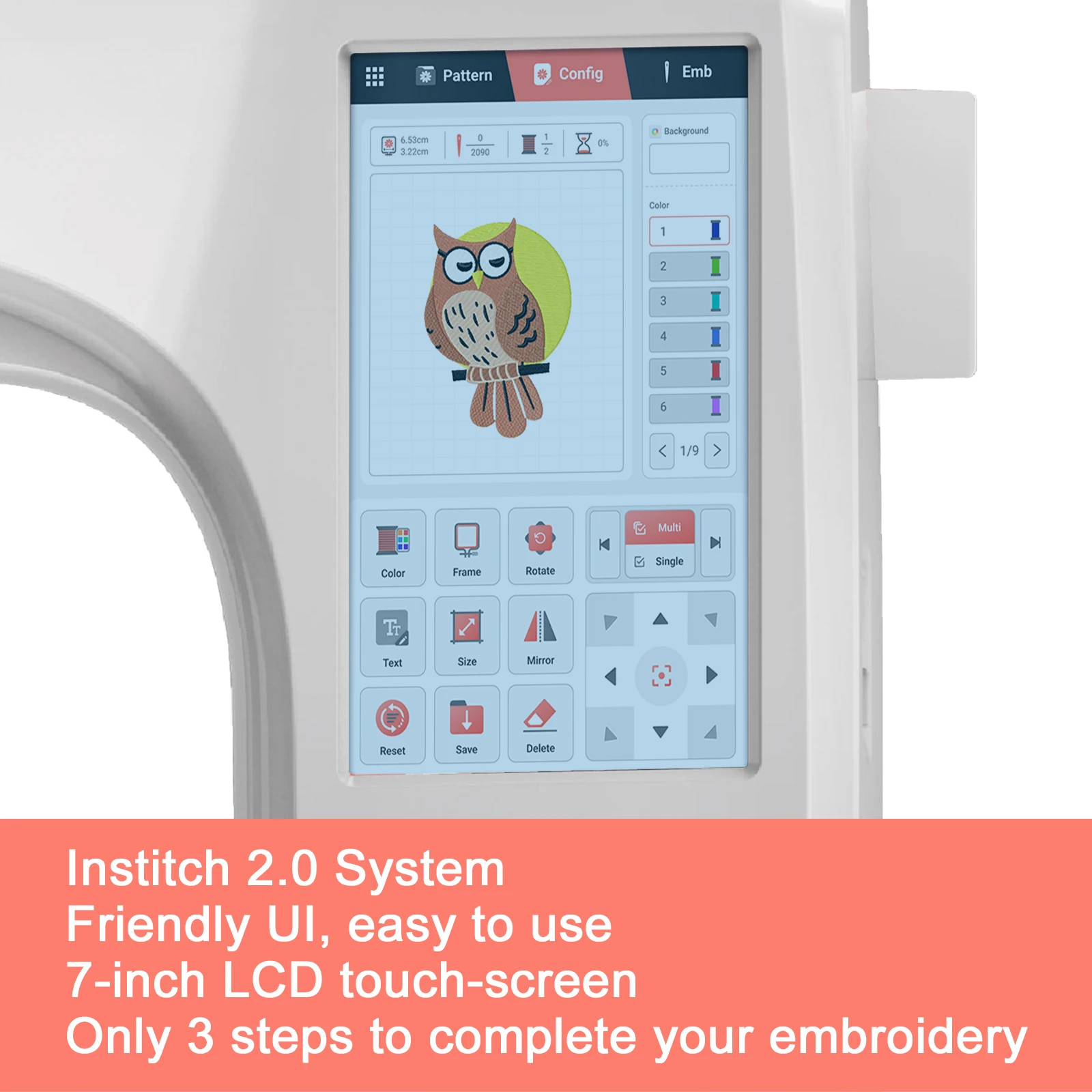 POOLIN Computerized Embroidery Machine 7\'\' Large LCD Touchscreen, 4\