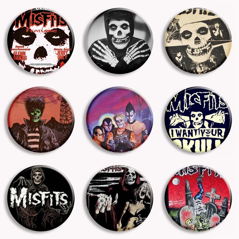 Misfits-horror botão estilo punk rock, hip hop, crânio, gótico, punk, rocha, crachá, saco, acessórios, jóias, fãs, decoração