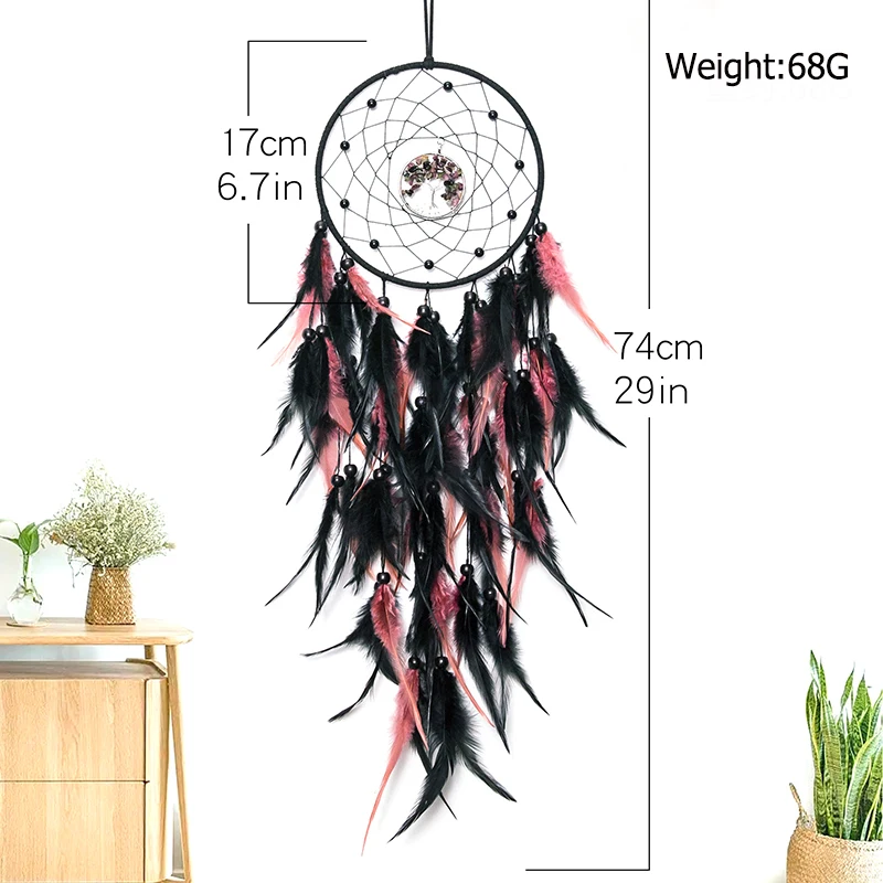 Gothic Dreamcatcher Colorful Feather Wind Chime Crystal Hand-woven Living Room Bedroom Hanging Ornaments Wall Pendant Home Decor