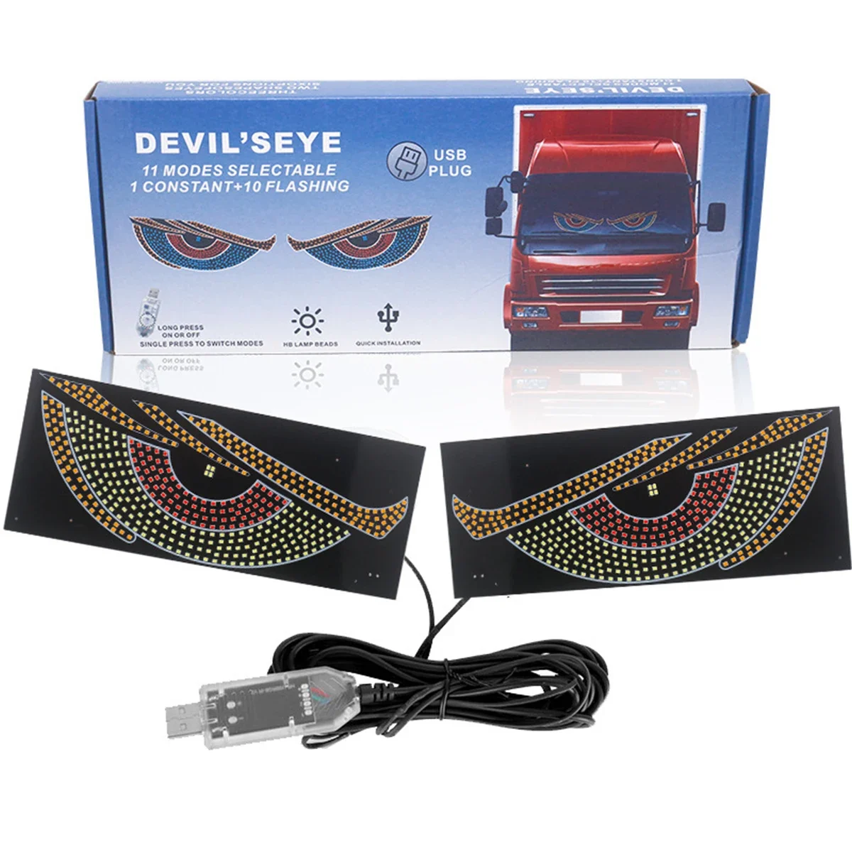 1Pair Car Dynamic Devil Eyes Light USB Plug Decorative Car Truck Eye LED Lights Front Rear Window Screen Display Panel