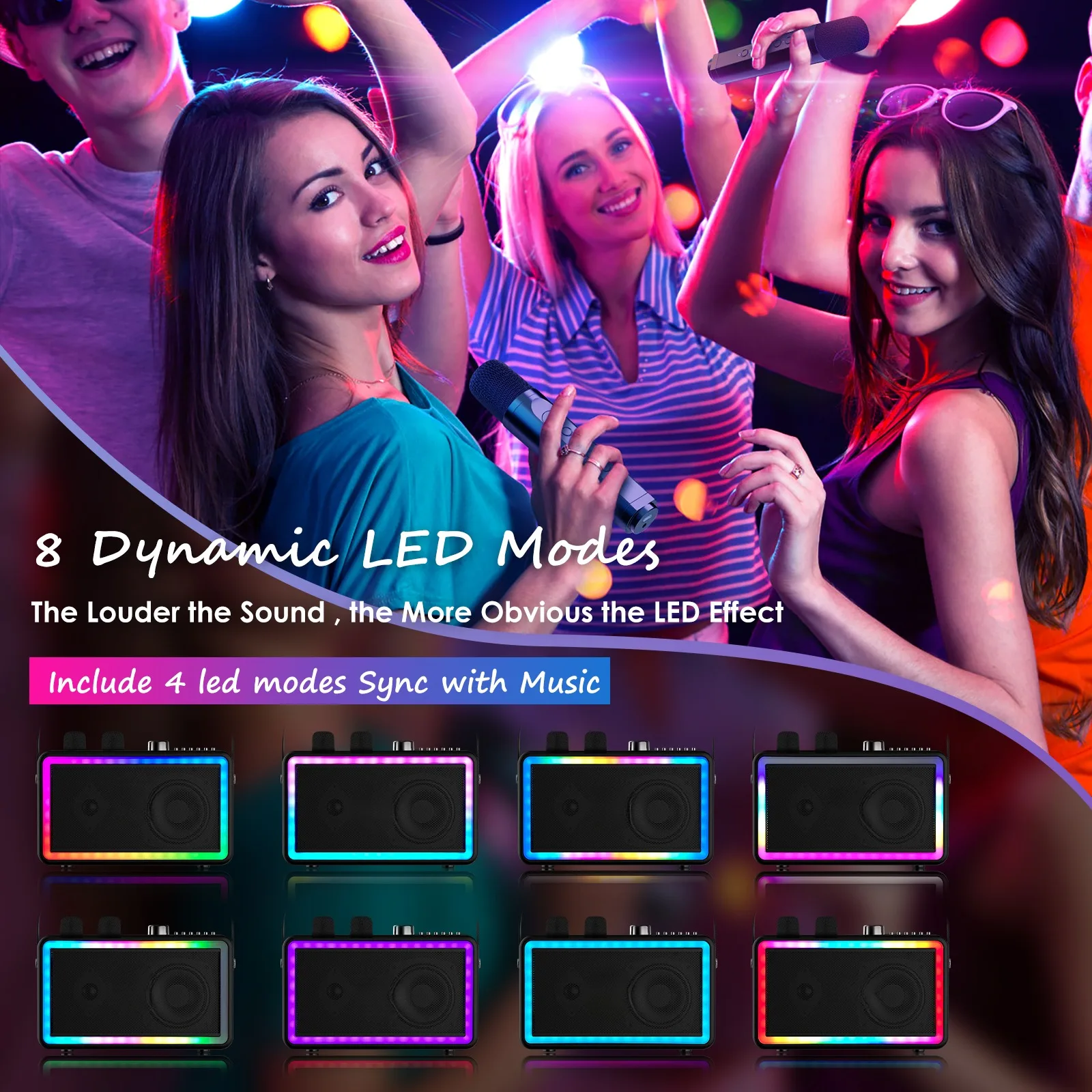 SP500 Wireless Karaoke Speakers, alto-falante portátil Bluetooth, Kit de caixa com dois microfones, música ao ar livre, canto