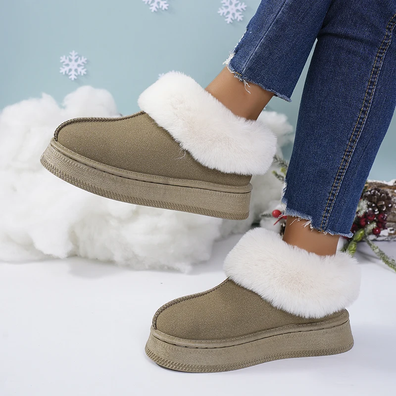 Faux Fur Women Snow Boots 2024 Winter Fashion Suede Thicked Plush Ankle Boots Woman Outdoor Non-Slip Warm Cotton-Padded Shoes