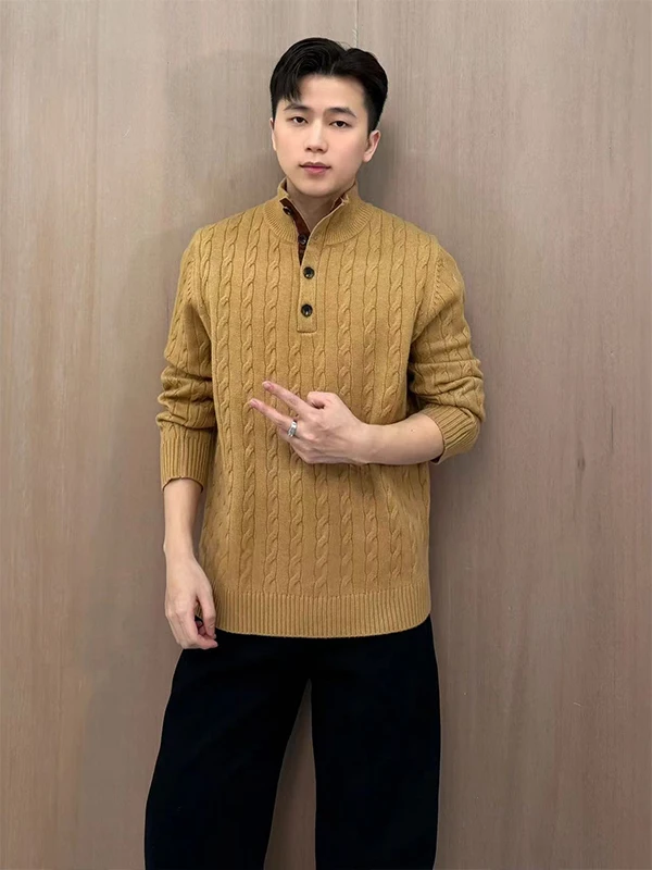 

Heavier Knitted Sweater with Raised Collar And Patterned Design American Sle Men's Faion Inner Wear Base irt