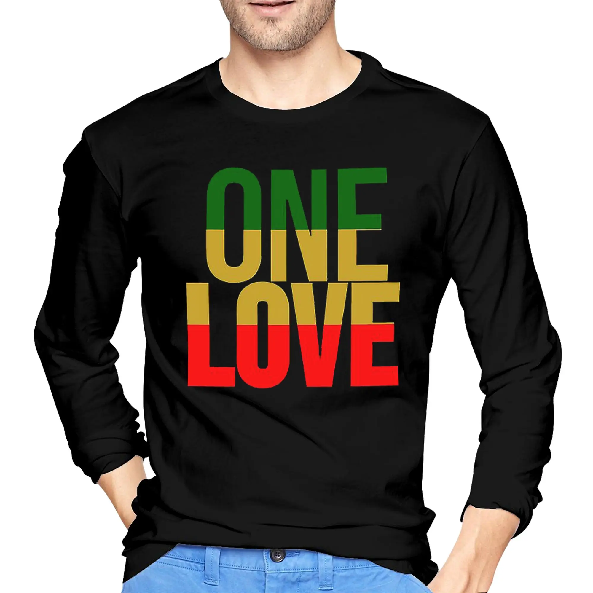 

Harajuku Vintage Style Arts Bob Marley One Love Мужская футболка с длинными рукавами и круглым вырезом Весенние и осенние мужские топы